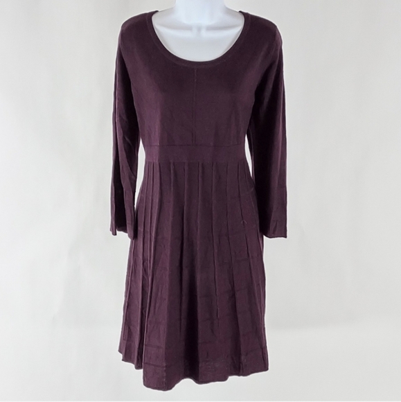 Calvin Klein Deep Plum Sweater Dress with Bell Sleeves. - Picture 5 of 9